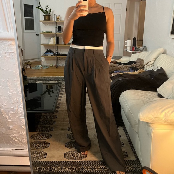 Grey Oak+Fort Wide Leg Trousers With White double Waist - Picture 5 of 6